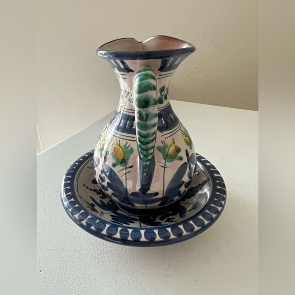 Vintage Cobalto y Cobre Pottery Spanish Tiny Pitcher Plate Collectible - Picture 4 of 10